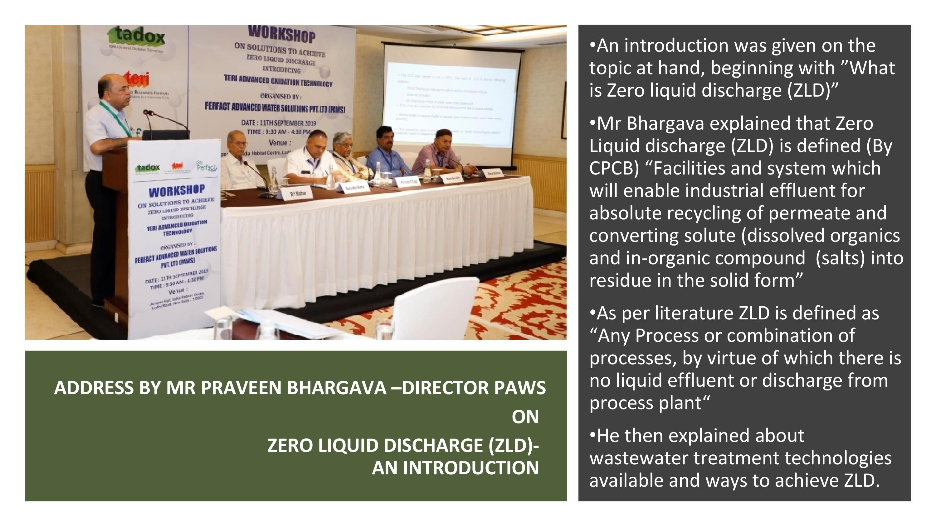 Workshop on Solutions to achieve Zero Liquid Discharge